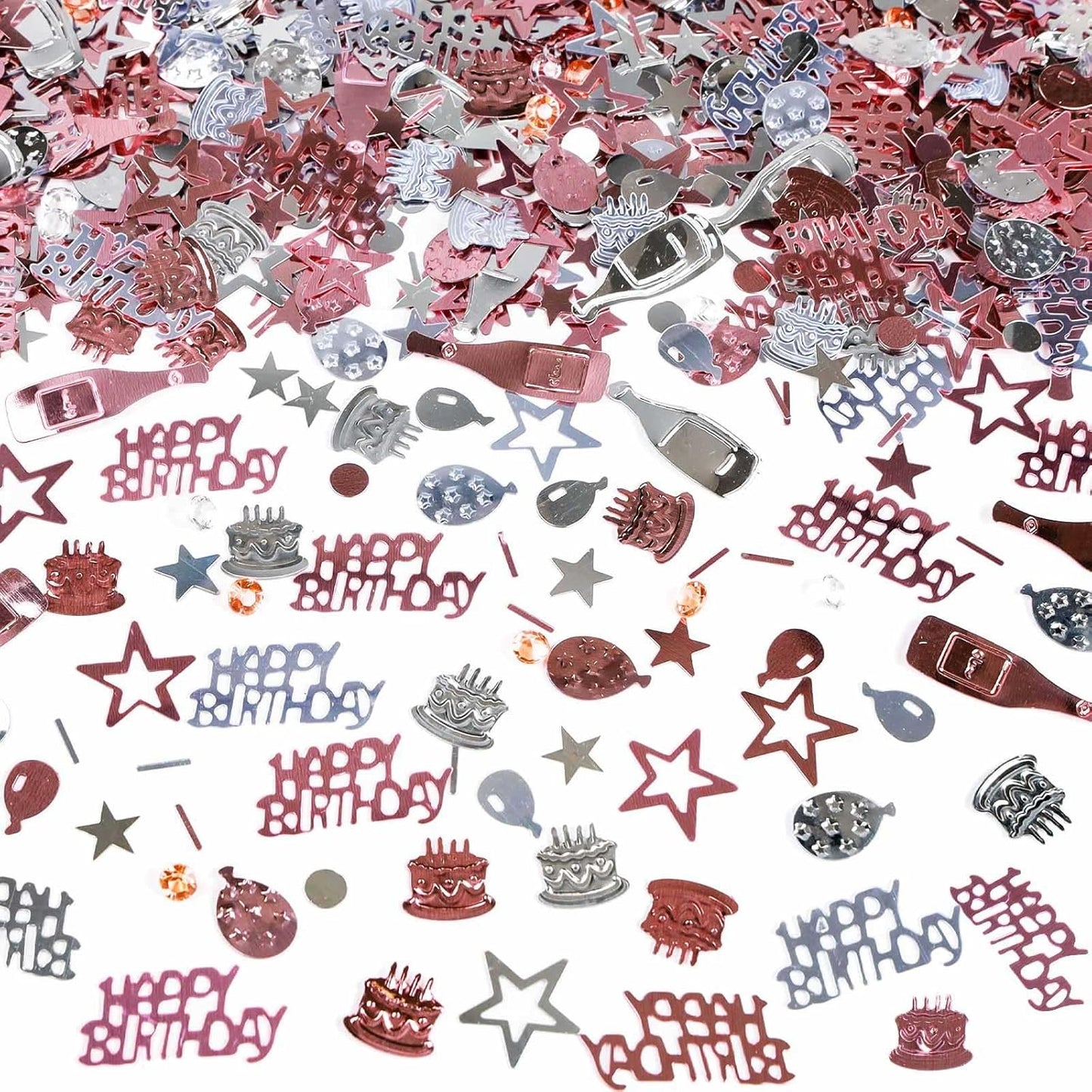 VHUWE Happy Birthday Confetti, 1.6 oz Rose Gold Silver Cake Balloon Star Goblet Bottle Glitter Confetti for Happy Birthday Party Decorations Boys Girls Kids Women Men Birthday Table Decorations