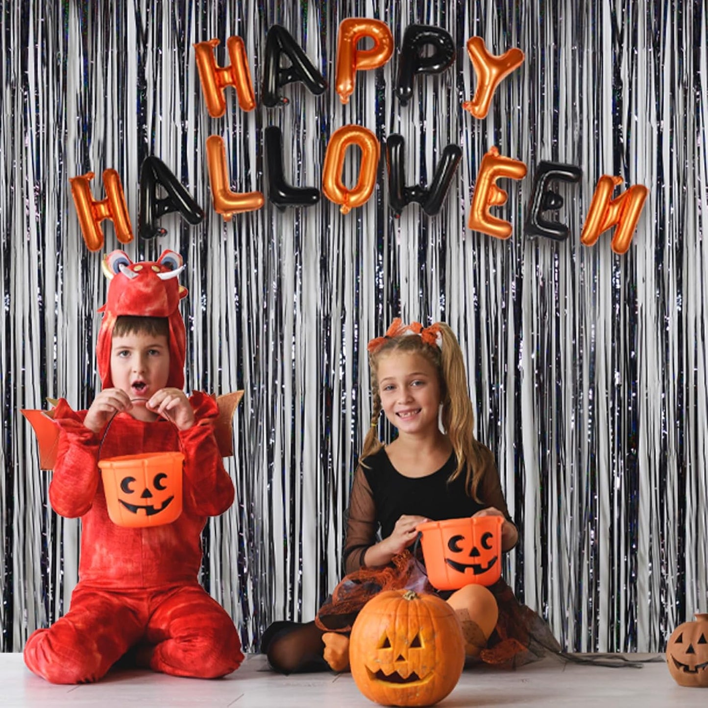 Foil Fringe Curtains Halloween Decor Party Decorations - Melsan 3 Pack 3.2 x 8.2 ft Tinsel Curtain Party Photo Backdrop for Birthday Party Baby Shower or Graduation Decorations (Pure Black)