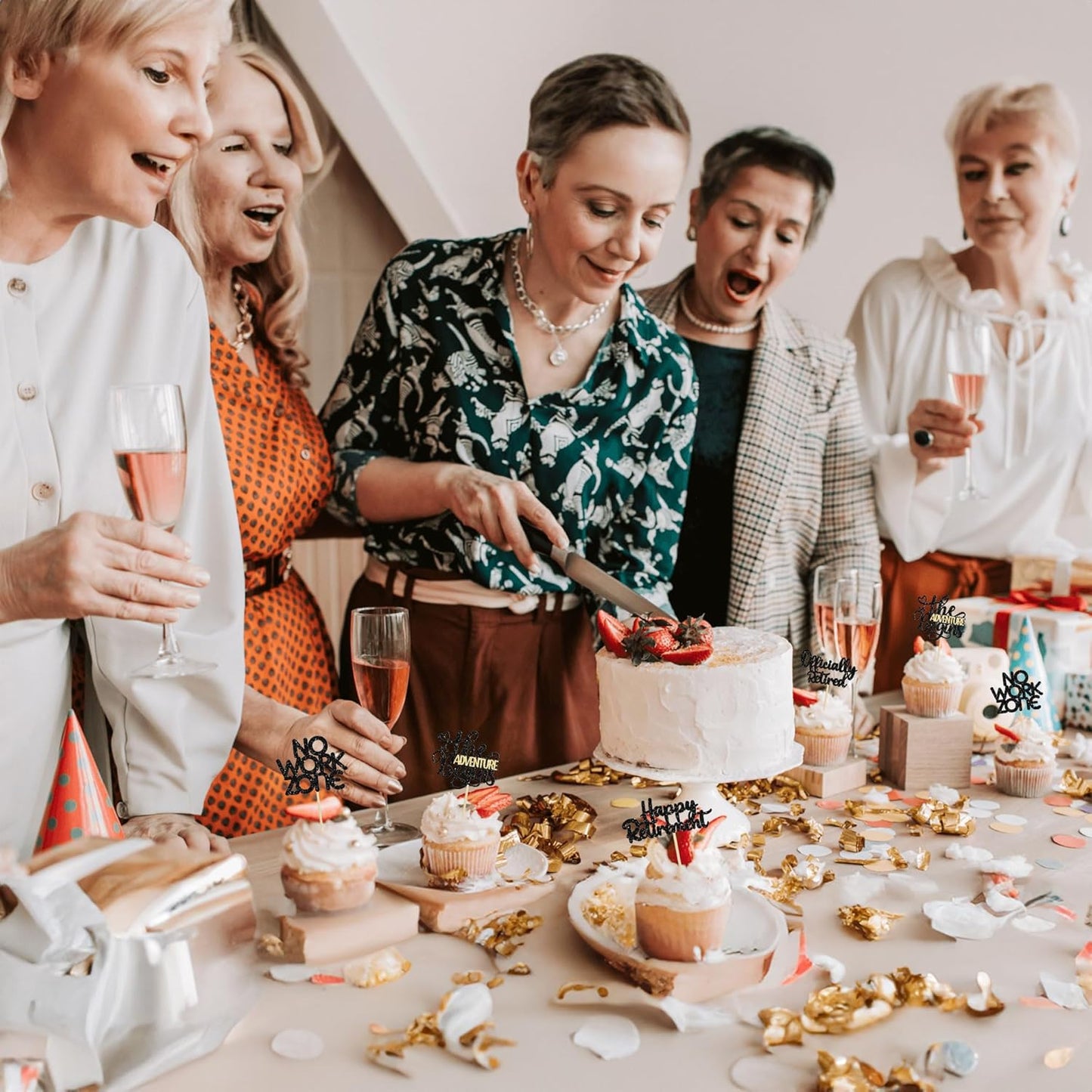 24Pcs Happy Retirement Cupcake Toppers Officially Retired No Work Zone Adventure Begins Cupcake Pick Decorations Retirement Theme Farewell Birthday Party Cake Decorations Supplies Black