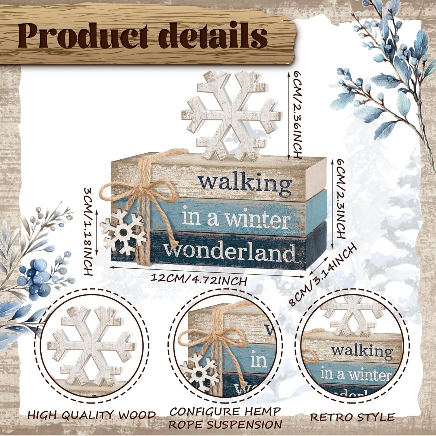 4 Pcs Christmas Table Decorations Winter Snowflake Tiered Tray Decorations Decorative Mini Wooden Books Signs Block Centerpiece for Shelf Office Tabletop Bookshelf Housewarming Gifts