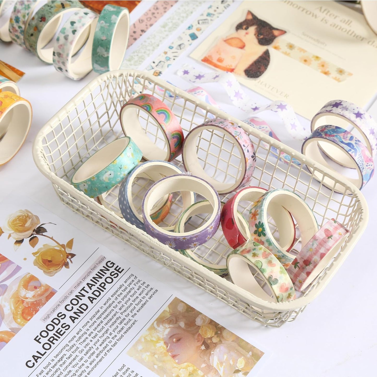 YUBBAEX 60 Rolls Value Washi Tape Pack Retro Arts Masking Tape Basic Patterns Decorative for DIY Crafts, Bullet Journal Supplies, Planners, Scrapbook, Card/Gift Wrapping (Cotton Candy)