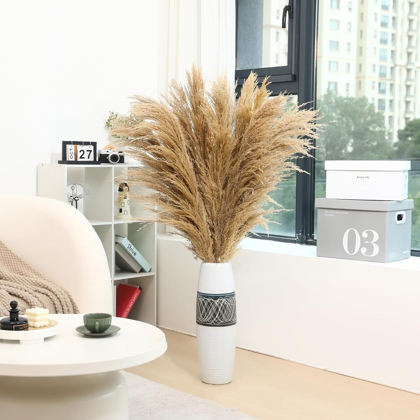 9 Stems Pampas Grass Decor Tall 48''/4 FT, Long Fluffy Dried Pompas Grass, Large Pampas Grass for Floor Vase, Rustic Wedding, Baby Shower, Party, Farmhouse, Boho Home Decor