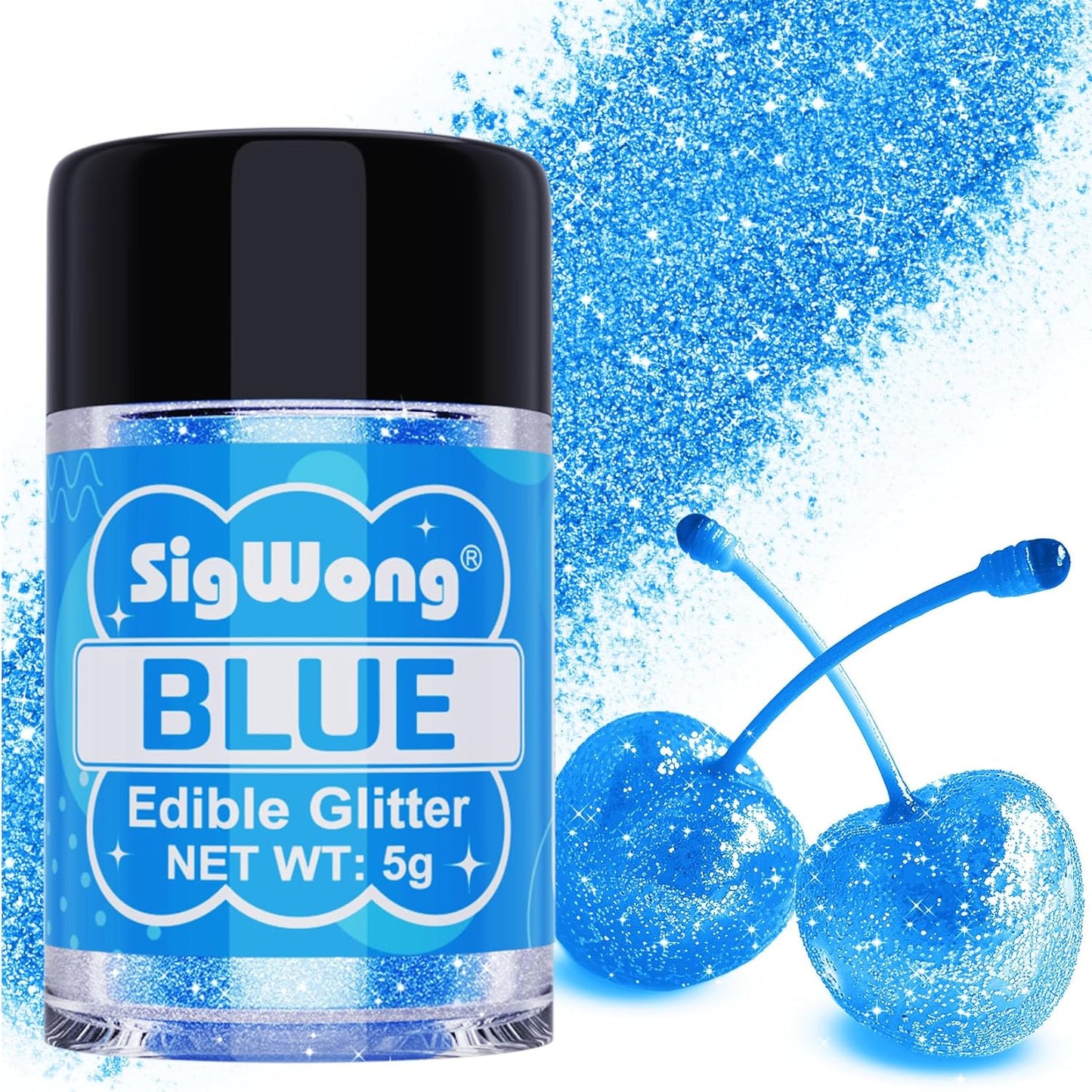Blue Edible Glitter - 5g Food Grade Cake Decorating Shimmering Glitter, Edible Sprinkle Luster Dust for Drinks, Chocolates, Fondant, Strawberries, Cupcakes, Candy, Cookie - Vegan