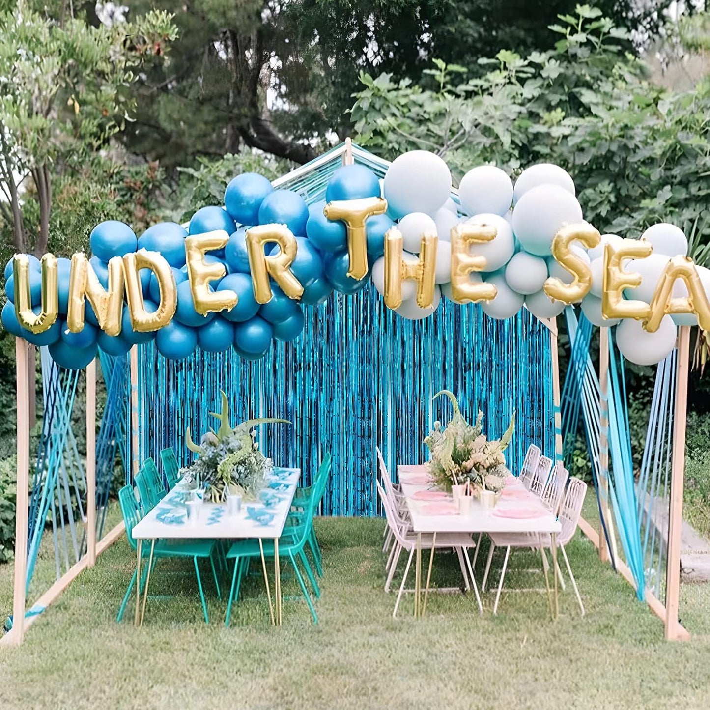 Crosize 2 Pack 3.3 x 9.9 ft Blue Foil Fringe Curtains Party Decorations, Blue Tinsel Curtain Backdrop for Parties, Door Streamers, Glitter Streamer Fringe Backdrop for Birthday Decoration