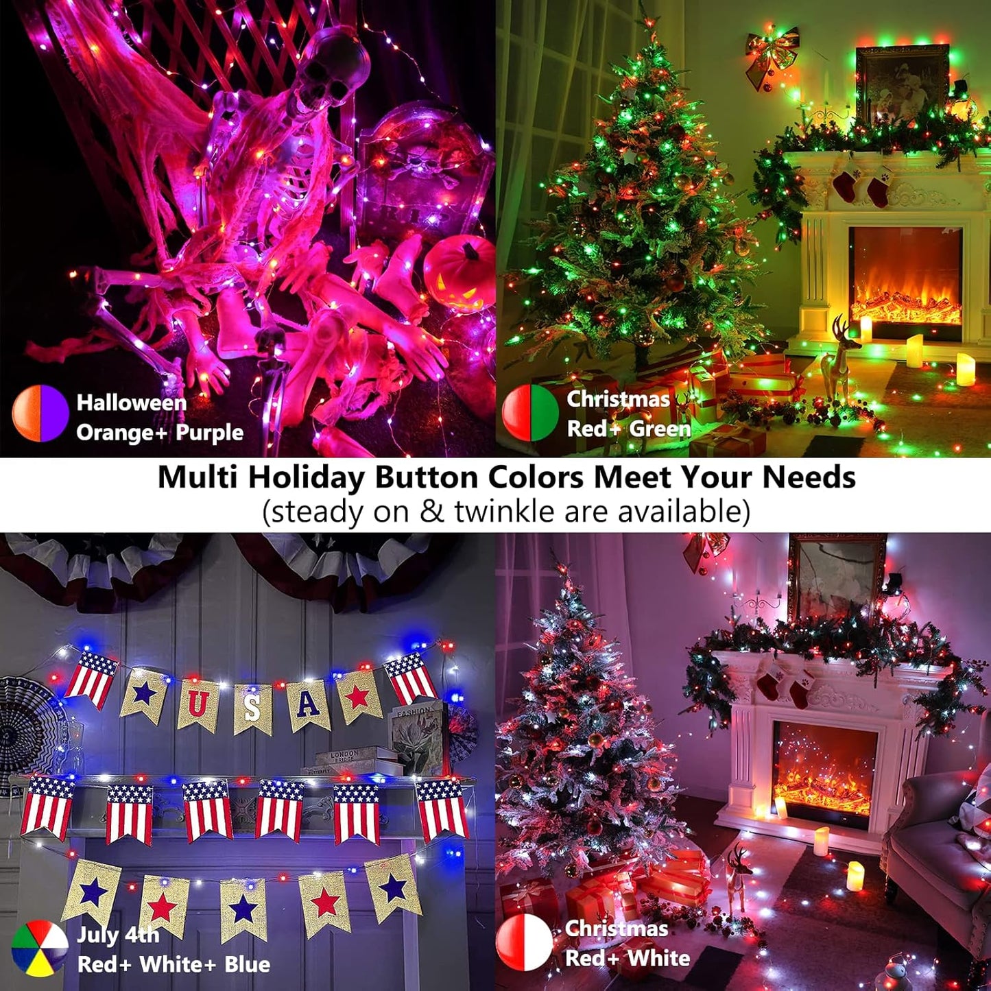 BrizLabs Christmas Fairy Lights - 66ft 200 LED Color Changing Fairy Lights with Remote, Plug-in RGB Rainbow Xmas Twinkle Light Indoor Purple Orange Starry Light for Xmas Halloween Home Party Wedding