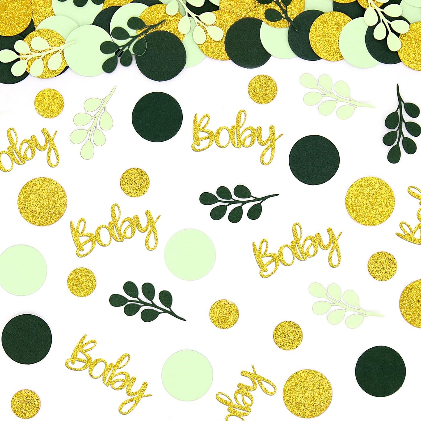 300PC Greenery Baby Shower Confetti for Gender Neutral Baby Shower Decorations Gold and Sage Green Circle Dots Table Confetti Scatter for Nature Girl Boy Birthday Gender Reveal Party Decor