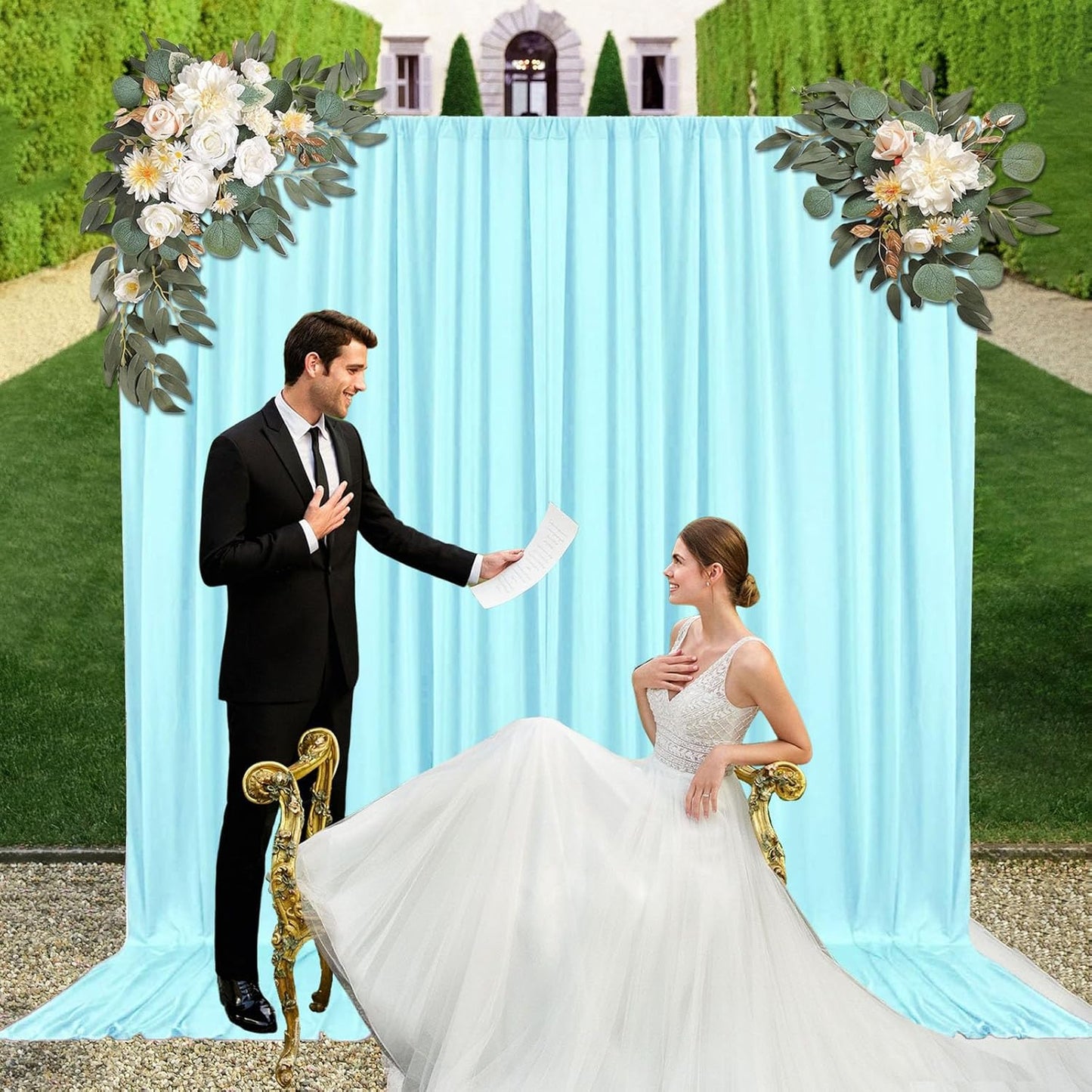 10ft x 10ft Lake Blue Backdrop Curtains for Parties, Fabric Satin Background Curtain with Rod Pockets for Weddings, Birthday, Baby Shower, Photography, Graduation Party Backdrop Drapes, 2 Panels