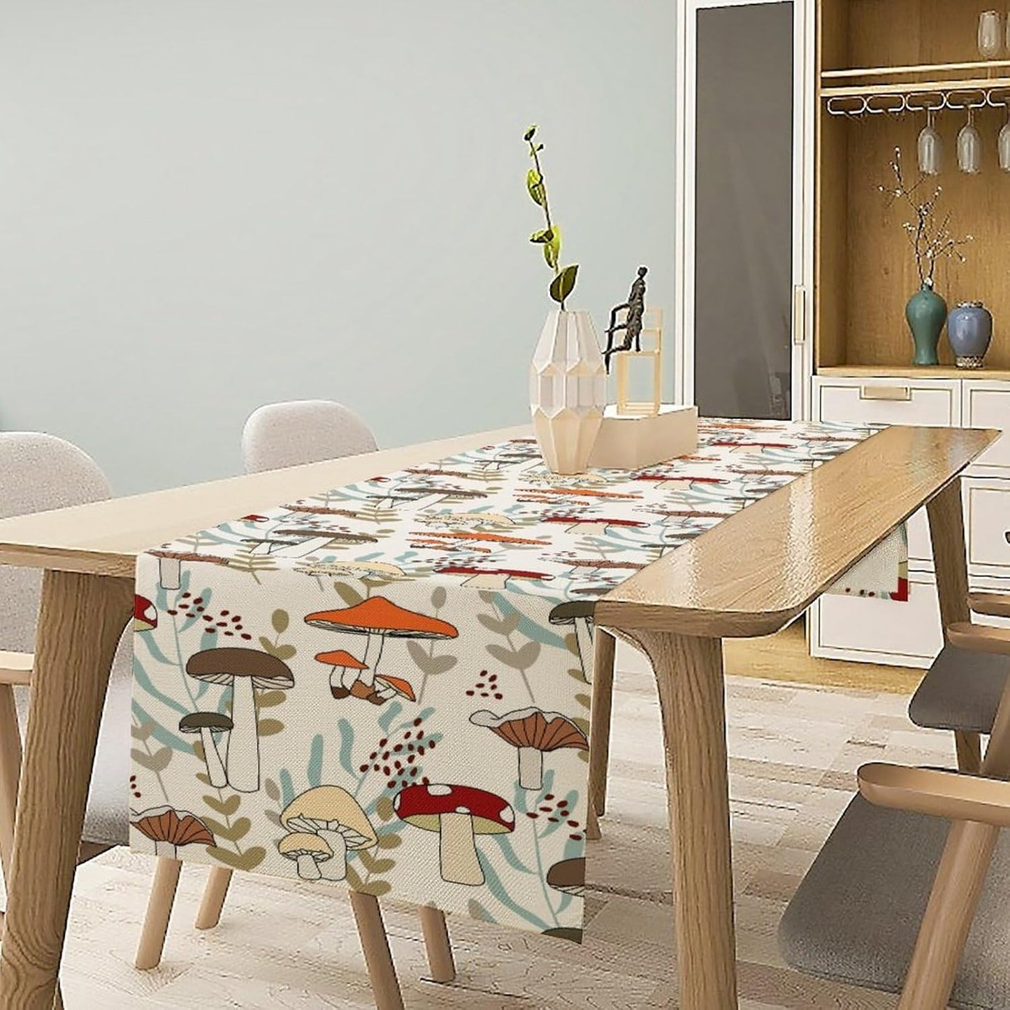 Mushroom Table Runner, Vintage Nature Plant Table Runner for Farmhouse Kitchen Dining Table Decoration for Home Party Decor 13x90 Inch