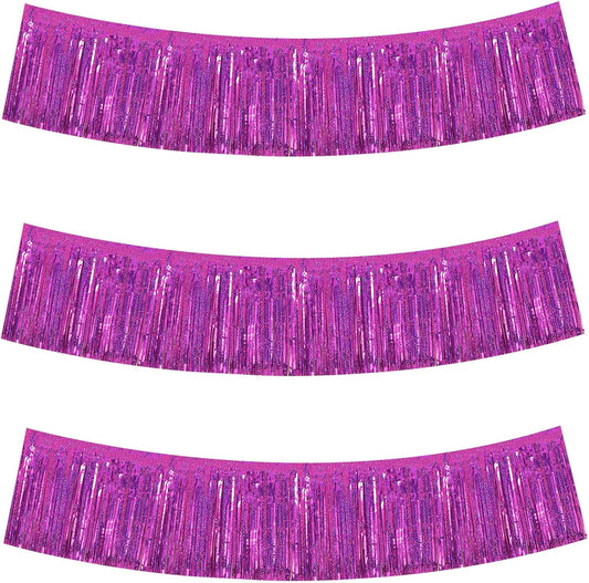 BEISHIDA 3 Packs Metallic Foil Fringe Garland Laser Rose Red Wall Hanging Tinsel Fringe Banners for Car Floats Bridal Shower Wedding Birthday Easter Graduation Holiday Party Decoration(30 Feet)