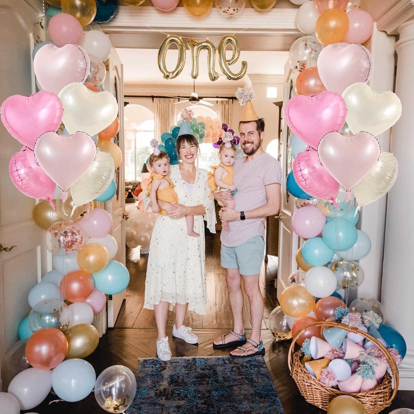 TONIFUL 15Pcs 18 Inch Heart Balloons Pastel Pink Cream White Pink Heart Shape Foil Mylar Balloons Decoration for Baby Shower Wedding Bridal Shower Anniversary Engagement Birthday Party Supplies