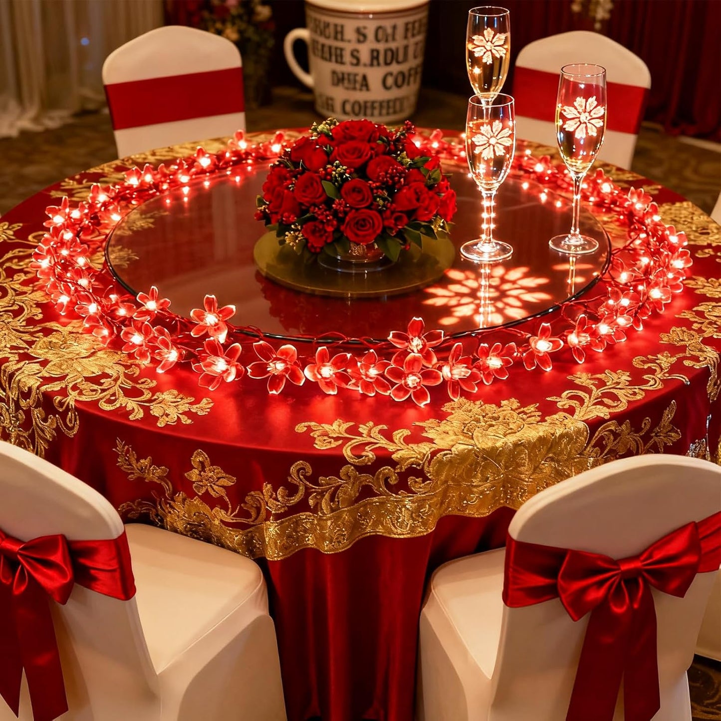 Cherry Blossom Flower String Lights, 100 led 33 feet 8 Mode Plug in Fairy Lights for Valentine's Day, Wedding, Birthday Party, Christmas Easter Tree Hanging Decorations (Red)