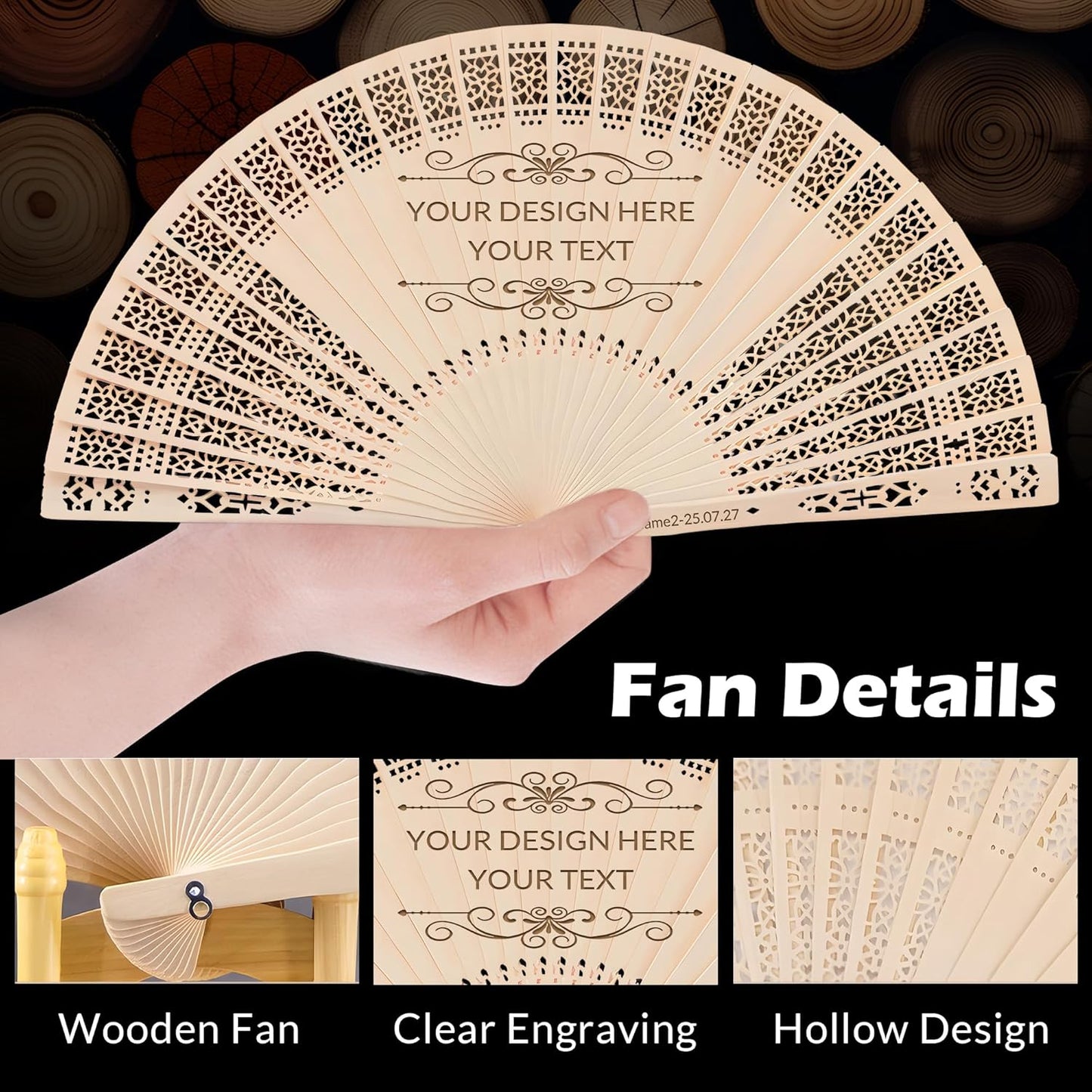 100 PCS Custom Fans Personalized Folding Fans for Line Dancing Wooden Hand Fan Wedding Favors Gift for Guests Personalized Fans for Events