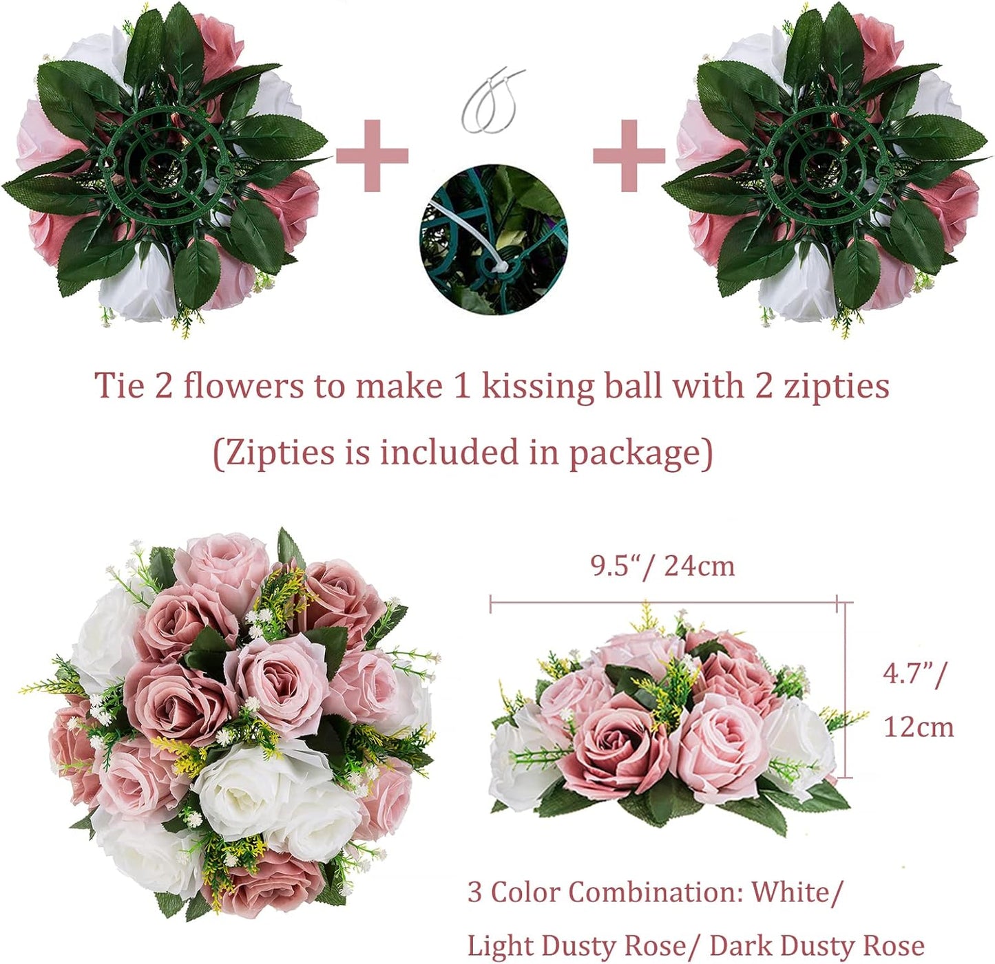 BLOSMON Dusty Rose Flowers Centerpieces: 6 Pcs Pink Roses Artificial Flowers Balls for Wedding Dinning Table - Fake Silk Kissing Floral Arrangement for Home Party Event Decor