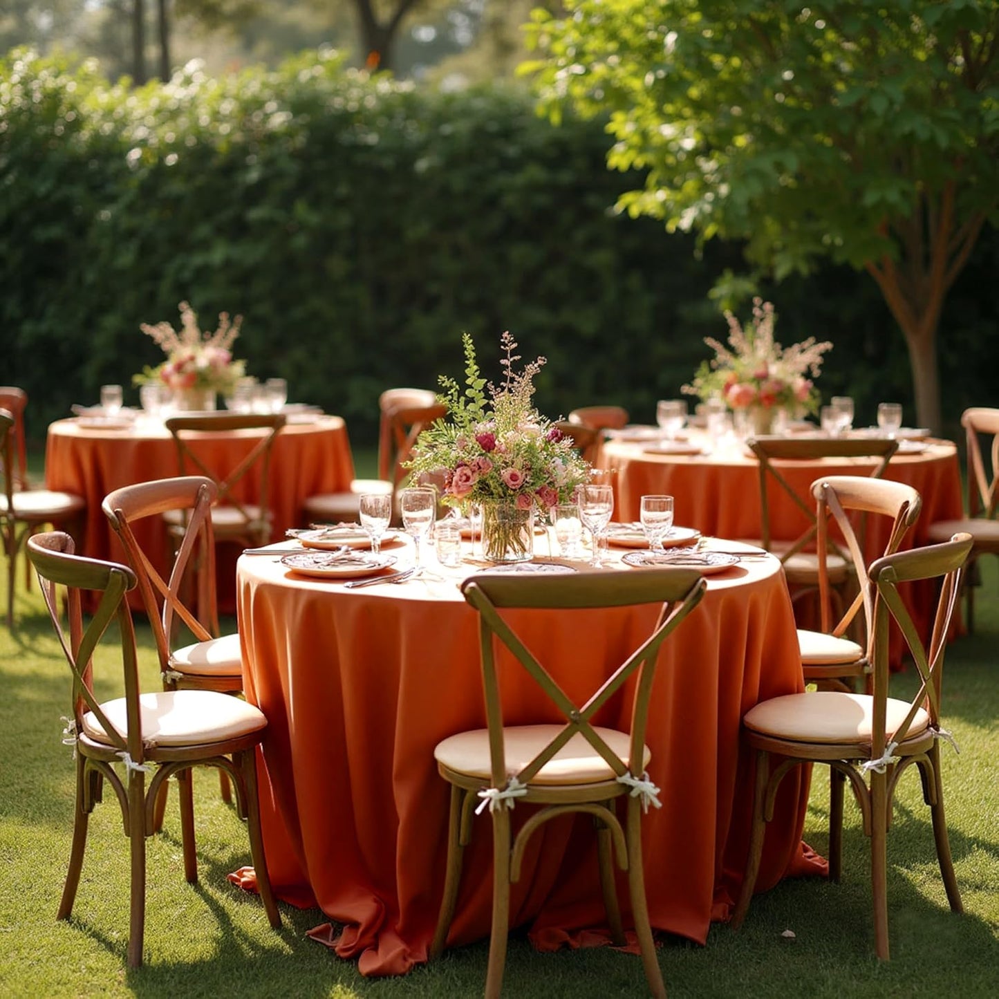 Fitable 6 Pack Rust Round Tablecloths - 120 Inches in Diameter - Stain Resistant and Washable Fall Table Clothes, Polyester Fabric Table Covers for Wedding, Party, Banquet, Formal Events