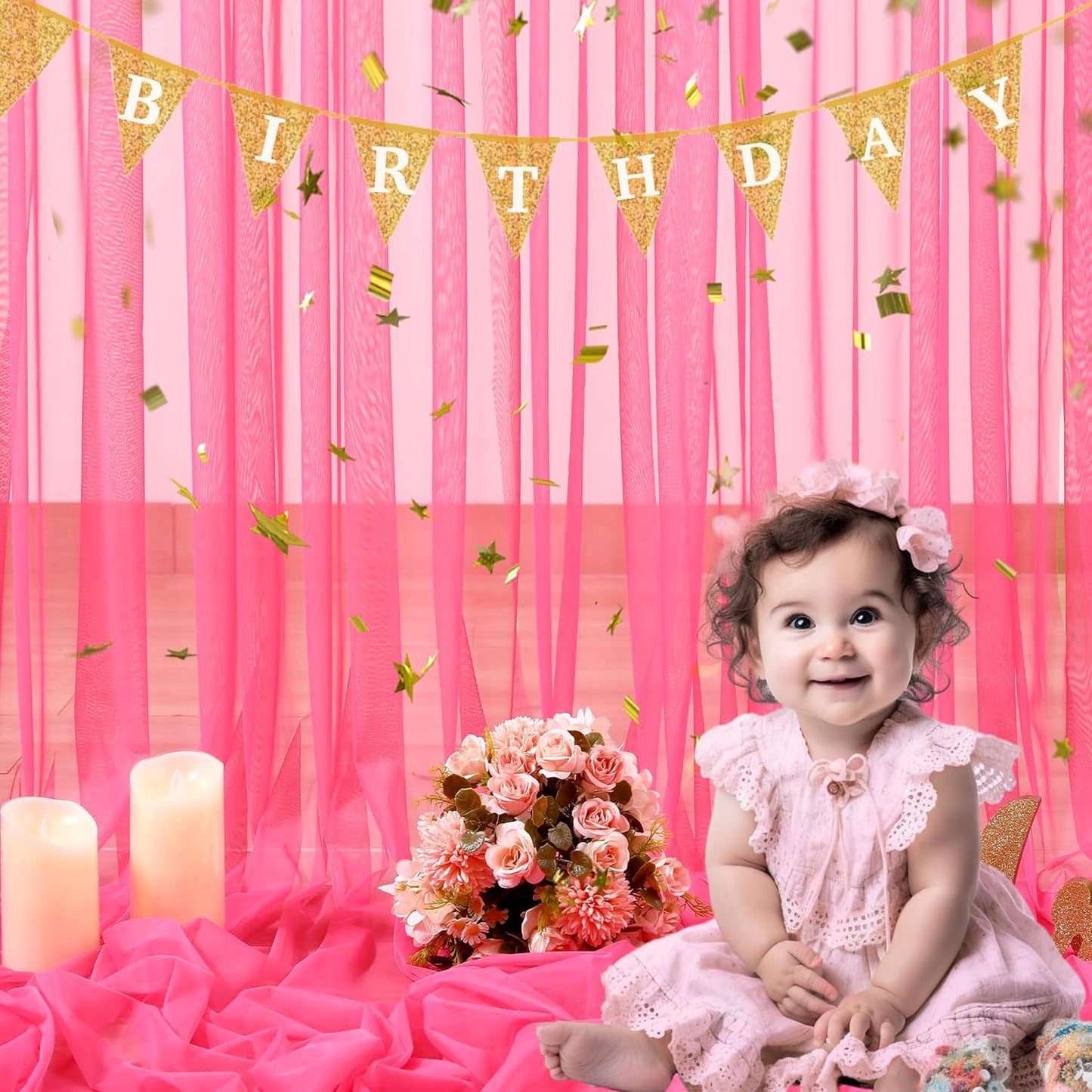 Hot Pink Tulle Backdrop Curtain for Parties 10ft x 10ft Fuchsia Sheer Backdrop Curtains for Baby Shower Birthday Wedding Bridal Shower Photo Shoot Photography Background Decoration 2 Panels 5ft x 10ft