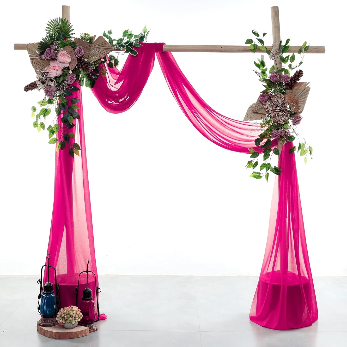 VDS Pack of 1 Panel (30 Inch X 40 Feet) Wedding Arch Draping Fabric Sheer Chiffon Fabric Drapery for Wedding Ceremony Reception Swag Backdrop Canopy Chuppah ARBO Altars Decoration (Hot Pink)