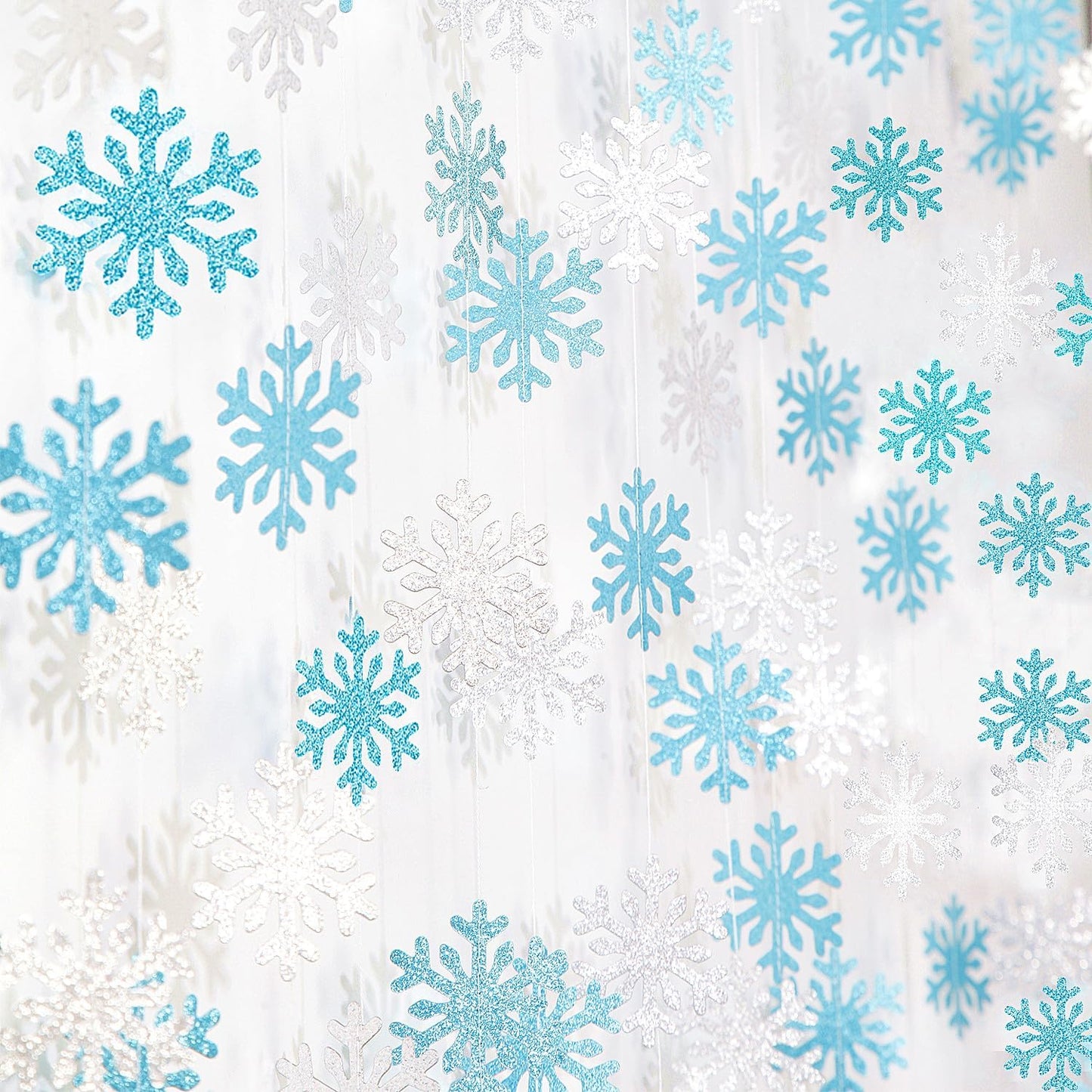 Snowflake-Snow Teal-Silver Christmas Party-Decoration Garland - 52ft Turquoise Winter Wonderland Frozen Ornaments Hanging Paper Streamers,New Years Birthday Baby Shower Wedding Ceiling Decor Hugfond