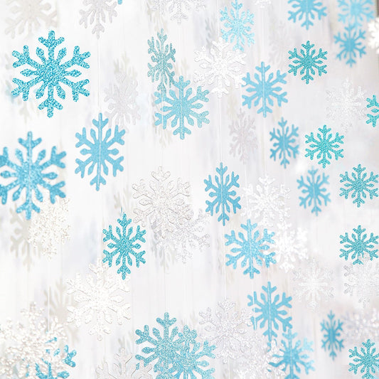Snowflake-Snow Teal-Silver Christmas Party-Decoration Garland - 52ft Turquoise Winter Wonderland Frozen Ornaments Hanging Paper Streamers,New Years Birthday Baby Shower Wedding Ceiling Decor Hugfond
