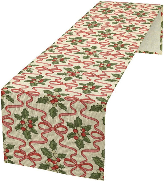 Christmas Table Runner,Xmas Holiday Bowknot Decor Table Cloth Kitchen Dining Table Decoration for Home Party Decor 13x70 Inch