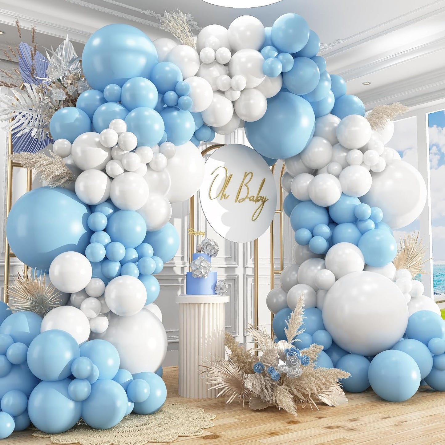 412Pcs Blue and White Balloon Arch Kit, 18 12 10 5 Inch Different Size Light Blue White Balloon Garland Kit for Baby Shower Graduation Birthday Wedding Party Decorations