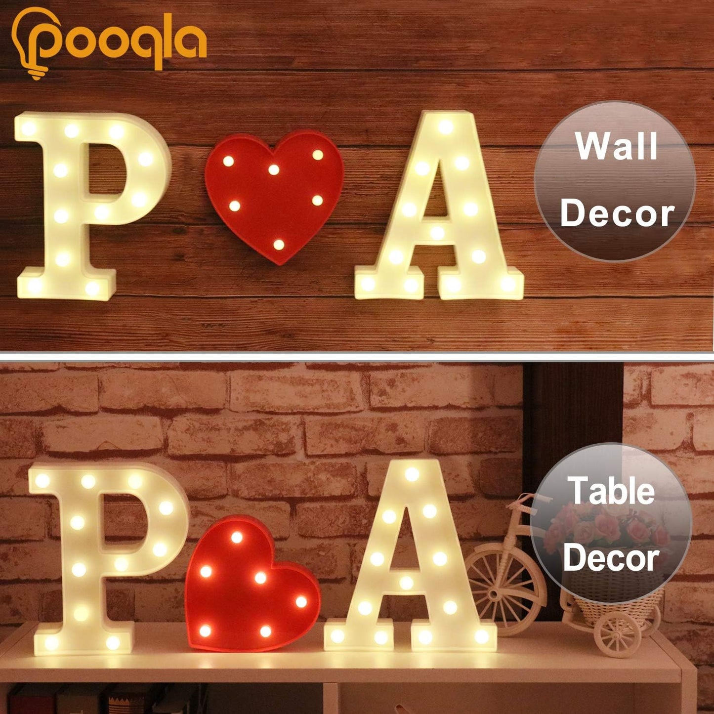 Pooqla LED Marquee Letter Lights Sign, Light Up Alphabet Letter for Home Party Wedding Decoration H