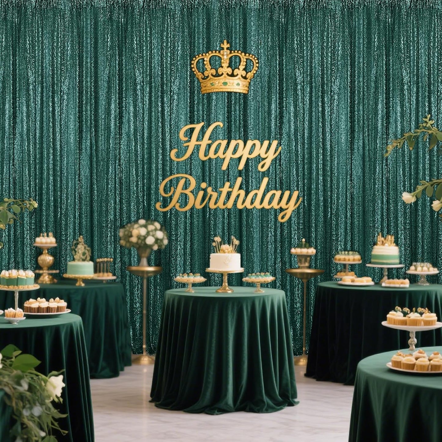 Dark Green Sequin Backdrop Curtain 2 Pieces 2FTx8FT Glitter Photography Backdrop for Party Wedding Birthday Christmas Decorations