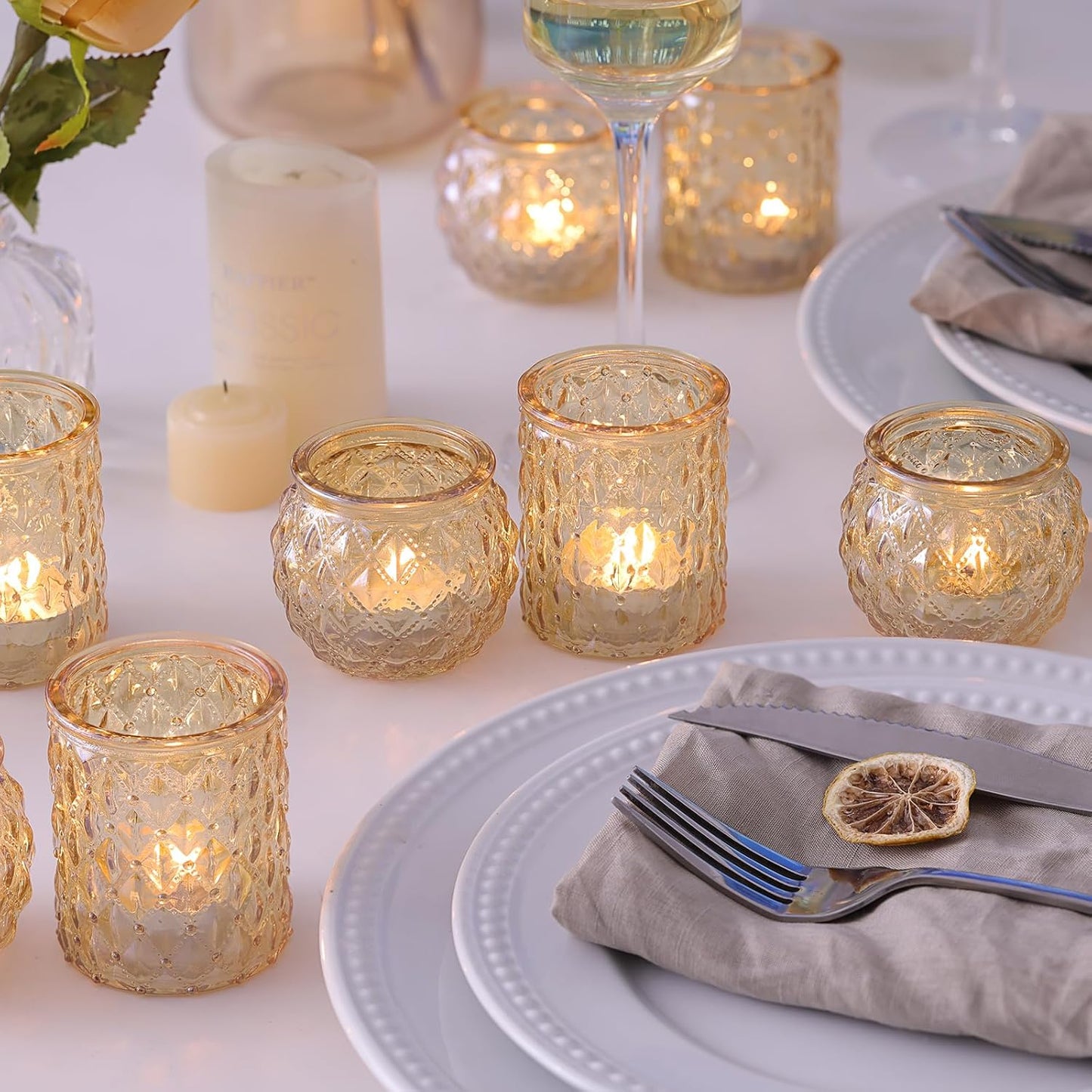 36pcs Assorted Gold Votive Candle Holders, Tea Light Candle Holder Glass for Diwali, Gold Candle Holders for Wedding, Table Centerpiece, Brithday and Holiday Decorations