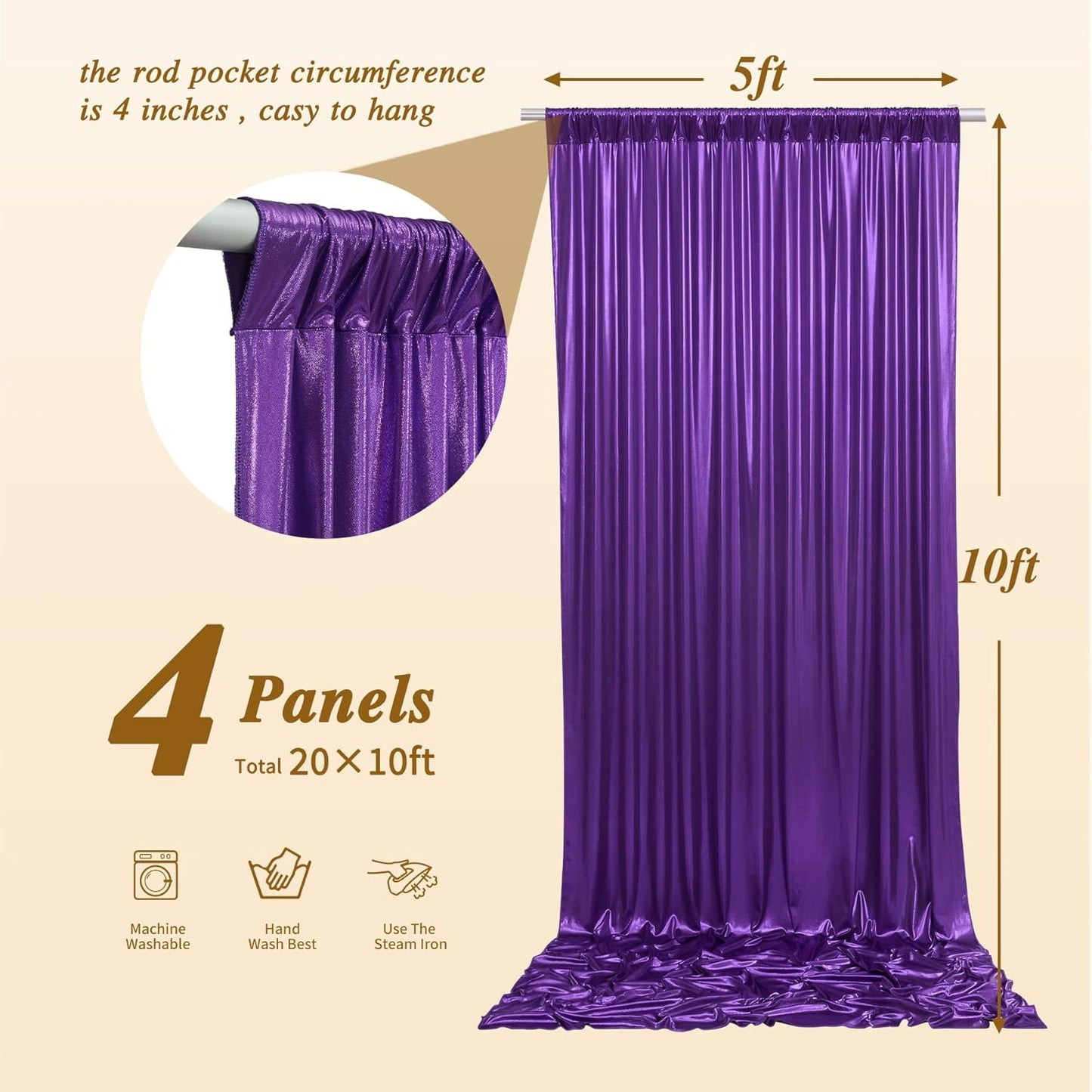 20ftx10ft Purple Sequin Backdrop Curtain Panels for Parties, 4 Panels Wrinkle Free Glitter Photo Backdrop Drapes Shimmer Back Drop Cloth for Wedding Birthday Christmas Photography Background