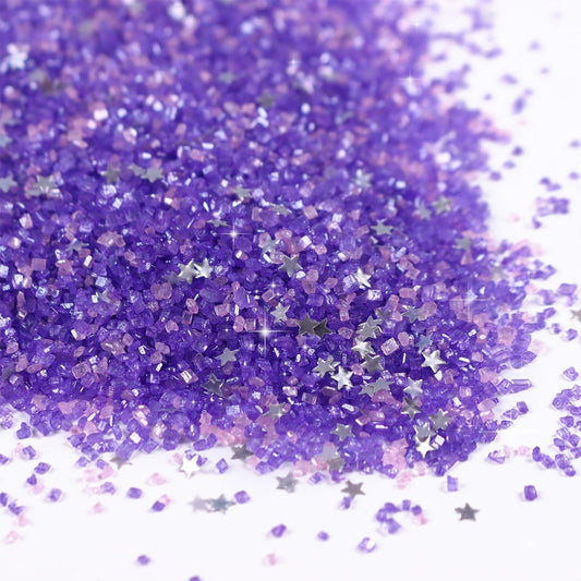 Purple Sanding Sugar for Baking, Pink Sanding Sugar, Sanding Sugar Metallic Silver Glitter Mix, Shimmer silver star sprinkles, Pink and Purple Sprinkles for Baking, Cupcakes, Cakes, Cookies, Macaron, and Ice Cream(4.23oz/120g)