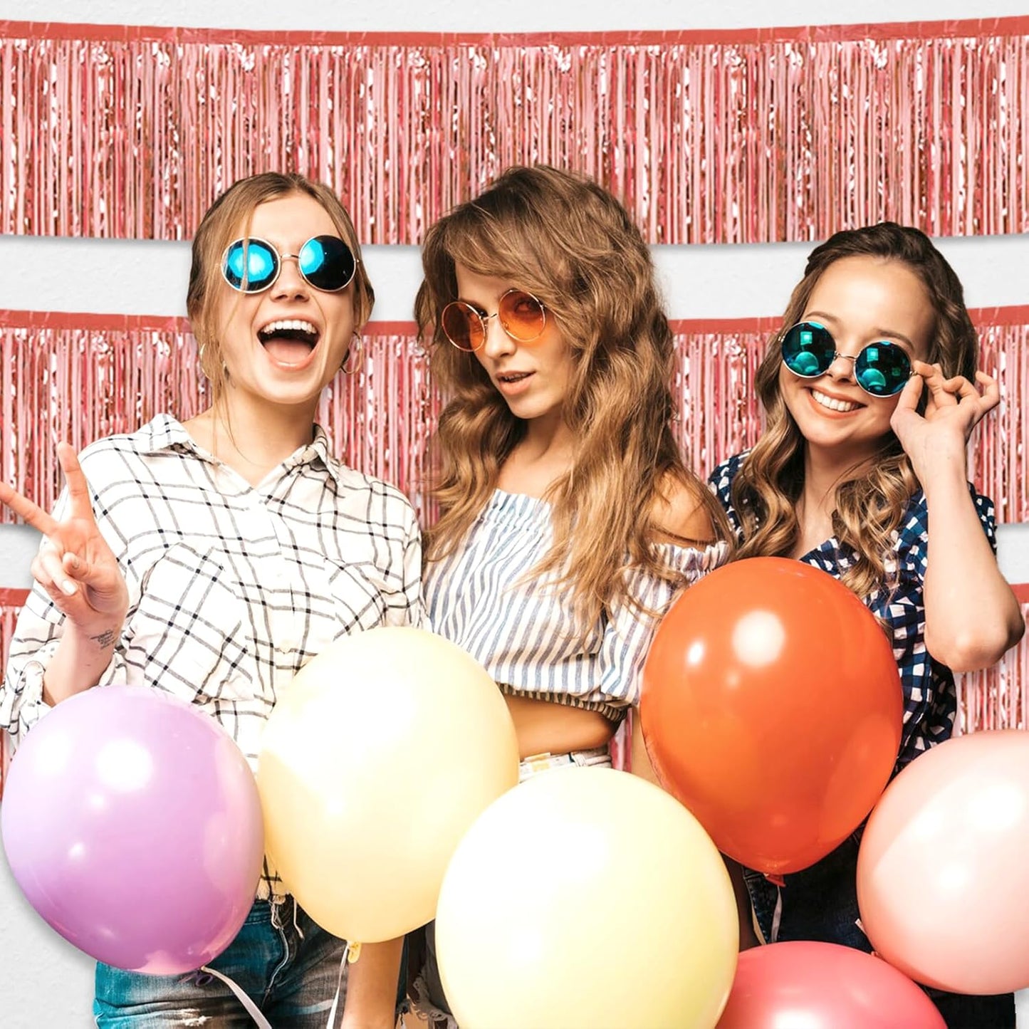 4 Pack 10 Feet Rose Gold Foil Fringe Garland Metallic Tinsel Streamers Banner Wall Hanging Curtain Backdrop for Parade Floats, Wedding, Graduate, Mother's Day, Birthday Party Decoration