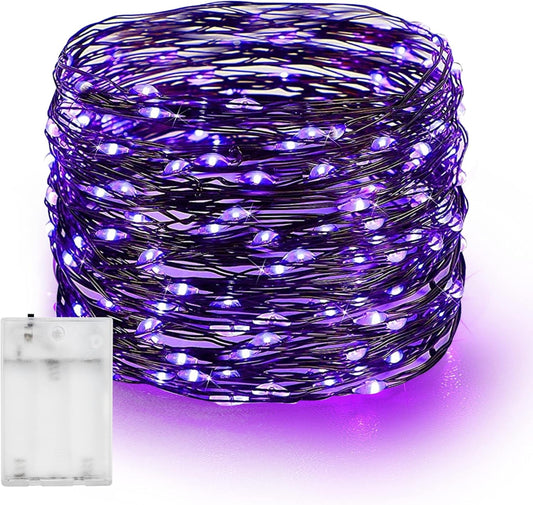 Dazzle Bright Halloween Fairy String Lights, 20 FT 60 LED Copper Wire Battery Operated Waterproof Lights, Halloween Decorations for Indoor Home Room Outdoor Garden Patio Party Decor (Purple)