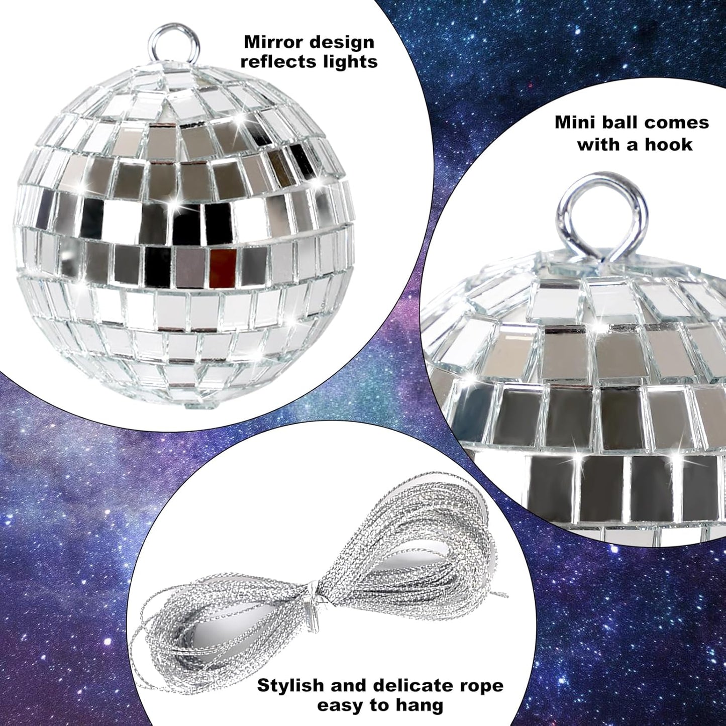 20 Pcs Mirror Disco Ball Hanging Ornaments Silver Glass Decor 70s Disco Party Decorations Ornament with Rope for Dance Birthday 70s Theme Party