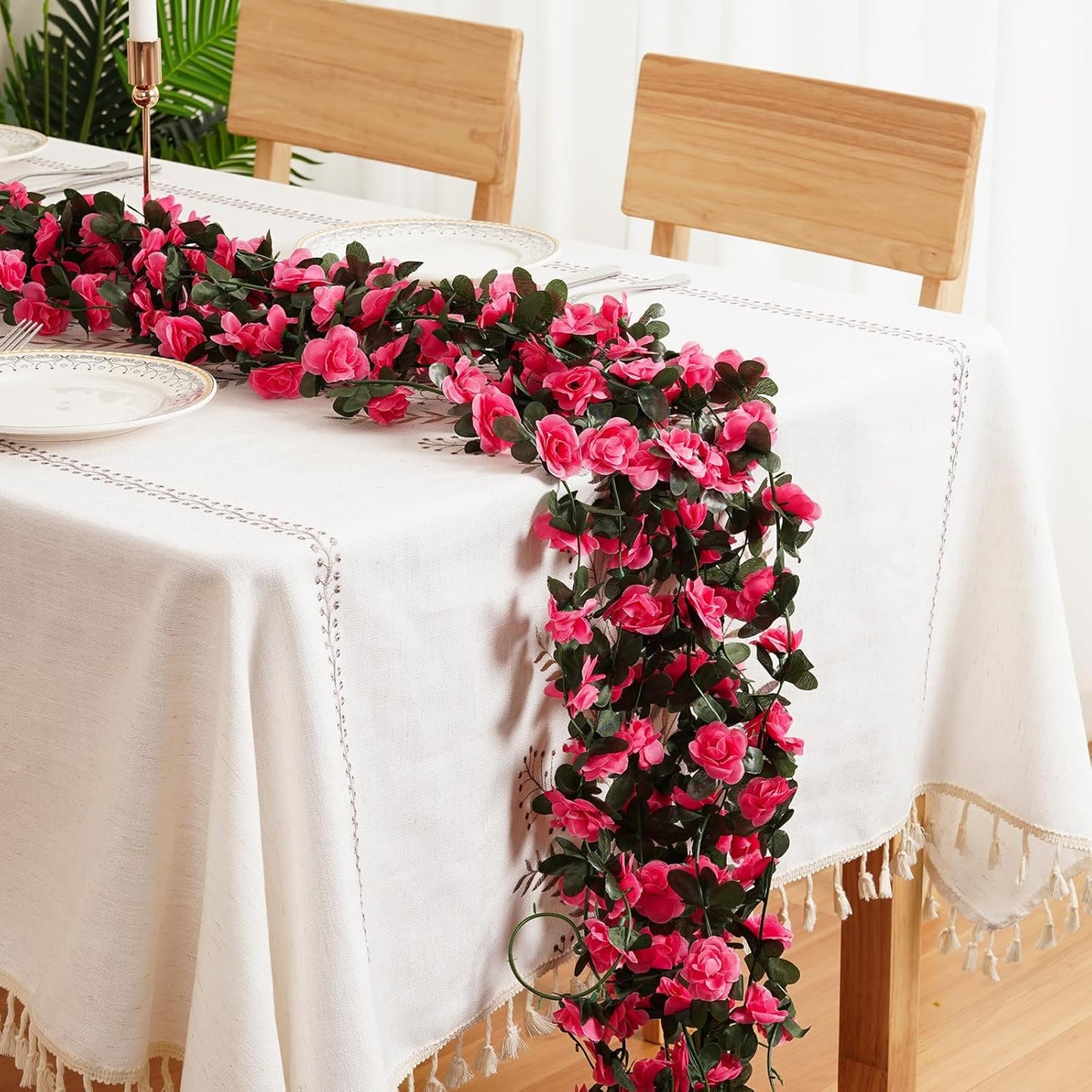 12 Pcs 99 Ft Flower Garland Rose Vines, Rose Garland for Decoration, Flower Vine for Room Table Birthday Wedding Party Garden Wall Decor