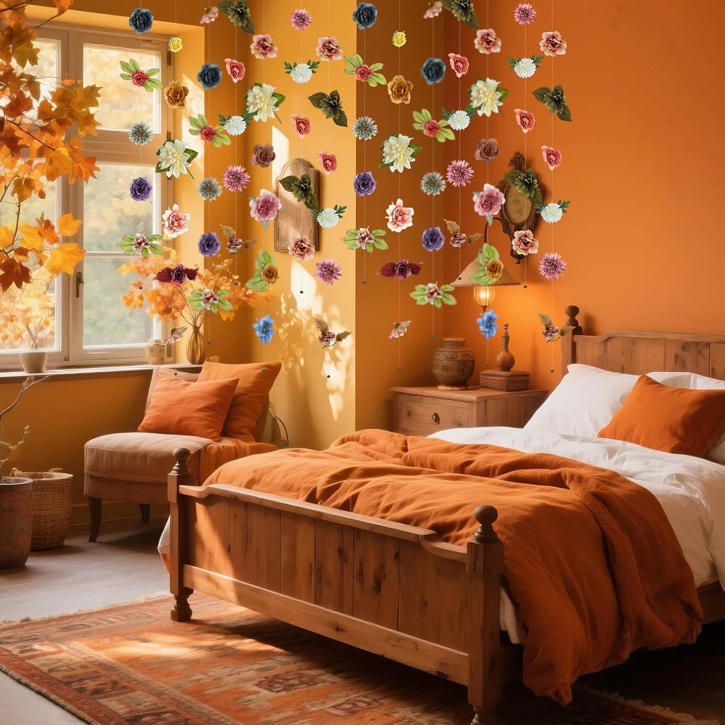 XunYee 6 Pcs 35.4 ft Flower Garlands Hanging Wildflower Backdrop Decoration Artificial Floral Garlands Fake Flower Vines Faux Silk Wildflower Decor for Halloween Fall Wedding Garden Wall Arch(Fall)