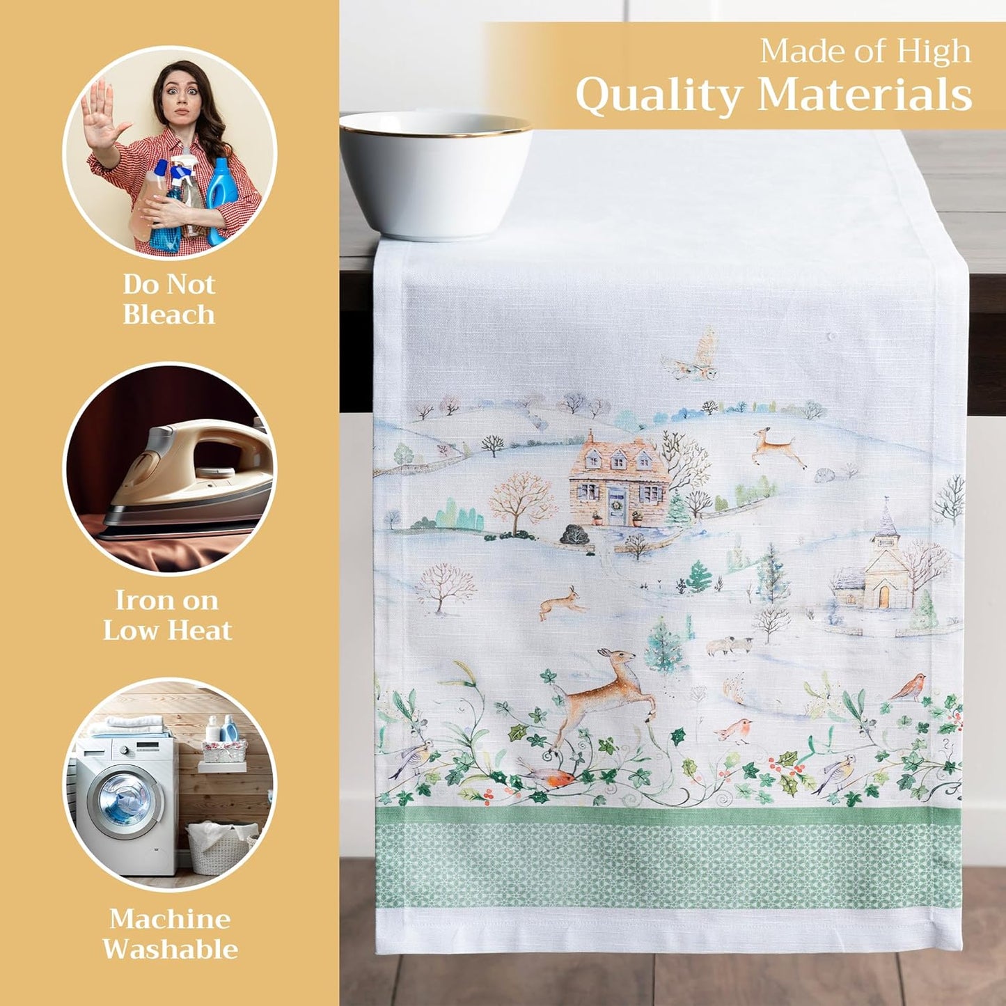 Maison d' Hermine Table Runner 100% Cotton Single Layer Table Runners 108 inches Long for Thanksgiving Christmas Decorations Home Kitchen Dining Party Wedding (Snowy World, 14.5" x 108")