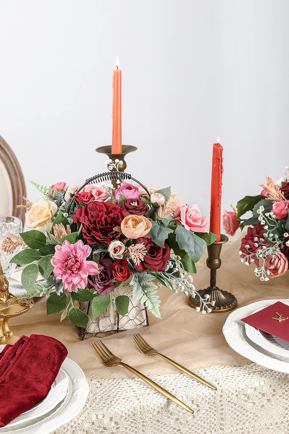 Serra Flora Artificial Flowers Combo Box Set Faux Flowers Bulk Flower Leaf with Stems for DIY Wedding Bouquets Centerpieces Baby Shower Party Home Decorations- (Burgundy Pink)