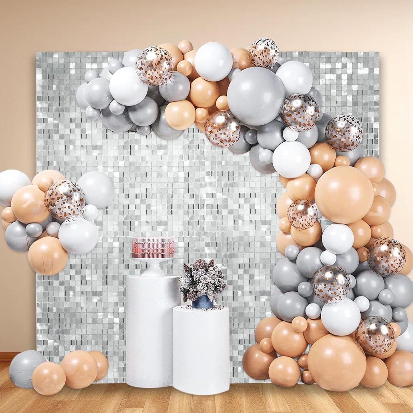 24PCS Silver Shimmer Wall Backdrop, Square Sequin Backdrops Panel, Glitter Wall Background for Birthdays, Weddings, Christmas, Engagements, Disco Bachelorette Party Decoration (4FTx6FT)