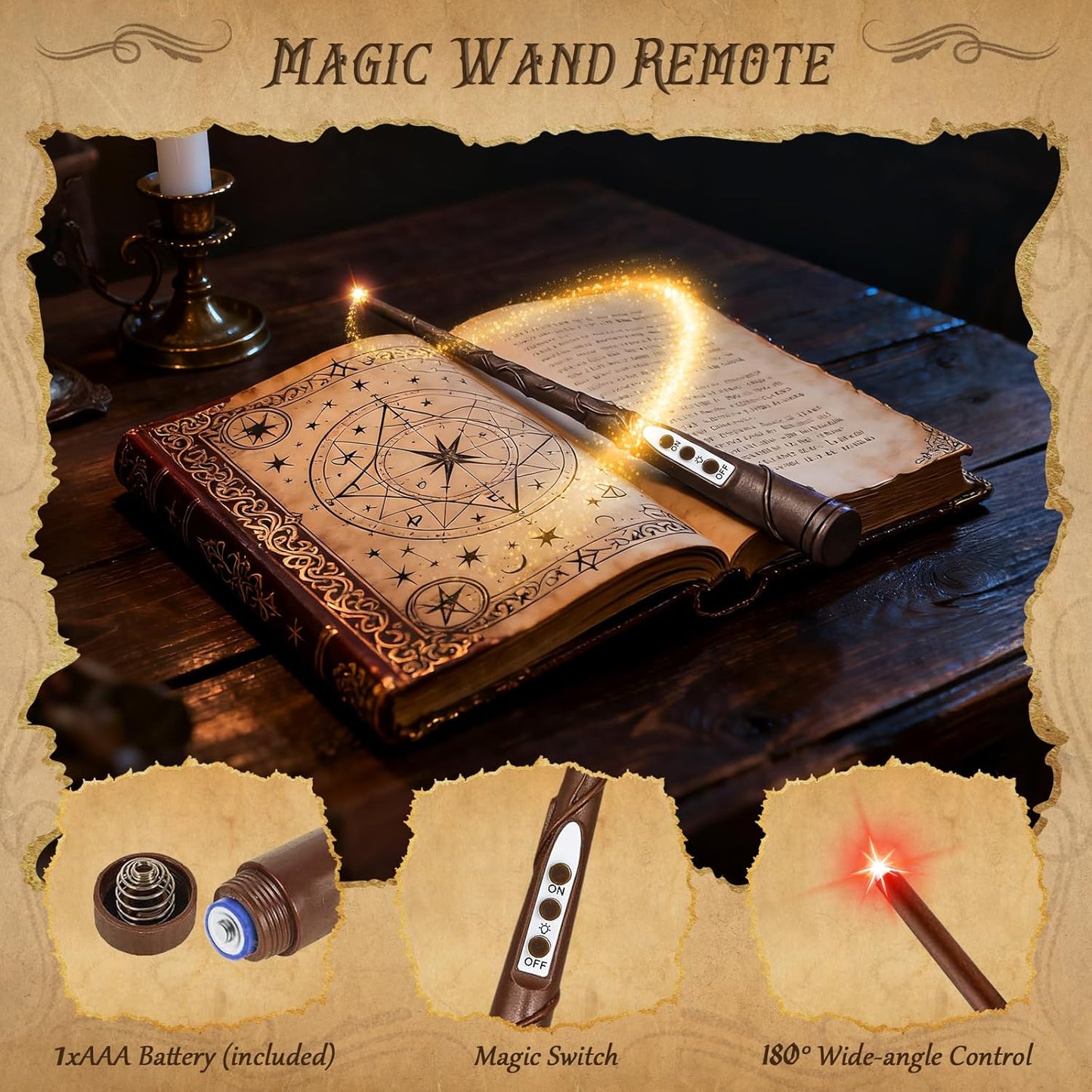 Halloween Decorations, 12 Pcs Floating Candles with Wand Remote, Battery (indluded) Operated Magic Wand Hanging LED Candles, Flameless Flickering Taper Candles for Halloween Christmas Decor Birthday