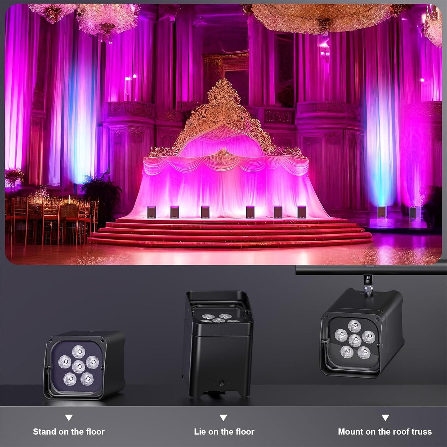 9600mAh Wireless Uplights, 6x18W RGBWA UV Rechargeable Stage Lights, APP/DMX512/Remote Controlled Par Lights, Battery Powered Uplights for Show, Party, Festival, Event， 8 Pack