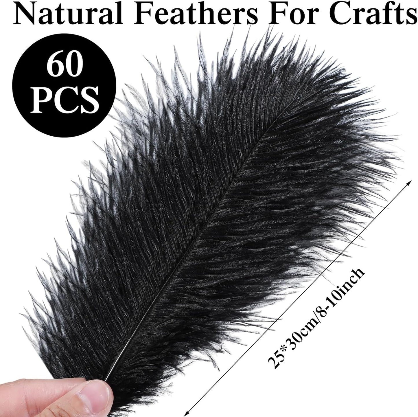 Crowye 60 Pcs Ostrich Feathers Bulk for Centerpieces Craft Ostrich Feathers for Vase Wedding Masquerade Party Home Costume Decorations (10-12 Inch,Black)