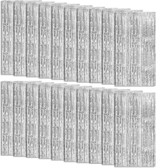 20 Pack Foil Curtain Backdrop Silver Metallic Tinsel Foil Fringe Curtains Photo Booth Props for Birthday Wedding Engagement Baby Shower Bachelorette Christmas Holiday Celebration Party Decorations
