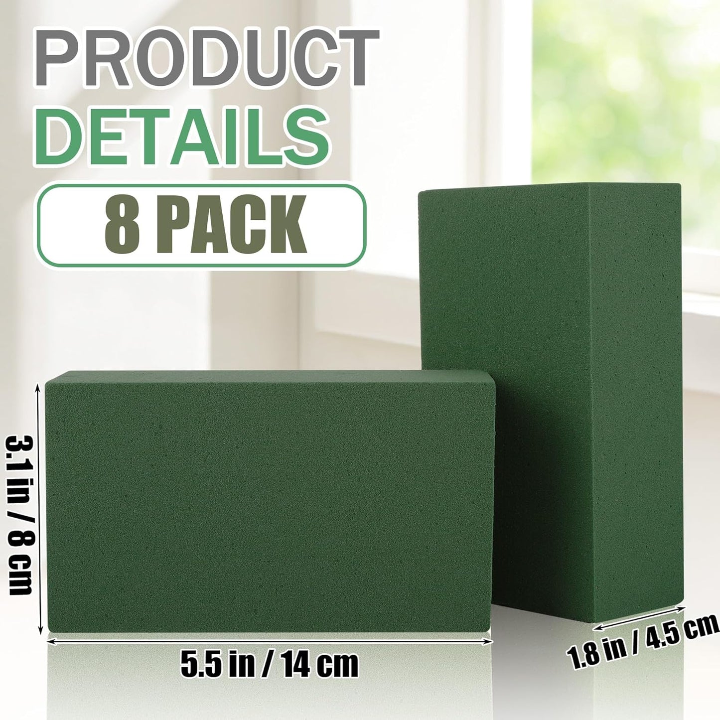 8 Packs Floral Foam Blocks Wet & Dry Floral Foam Bricks 5.5x3.1x1.8 Inch Flower Arranging Kit for Fresh and Artificial Flowers Florist Foam Blocks for Wedding Home Decor