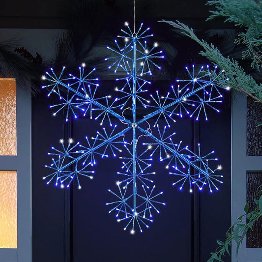 30’’ Christmas Snowflake Lights Outdoor, Pre-lit 240Pcs Blue LEDs Hanging Blue Snowflake Decoration for Home Indoor Outdoor Window Silhouette