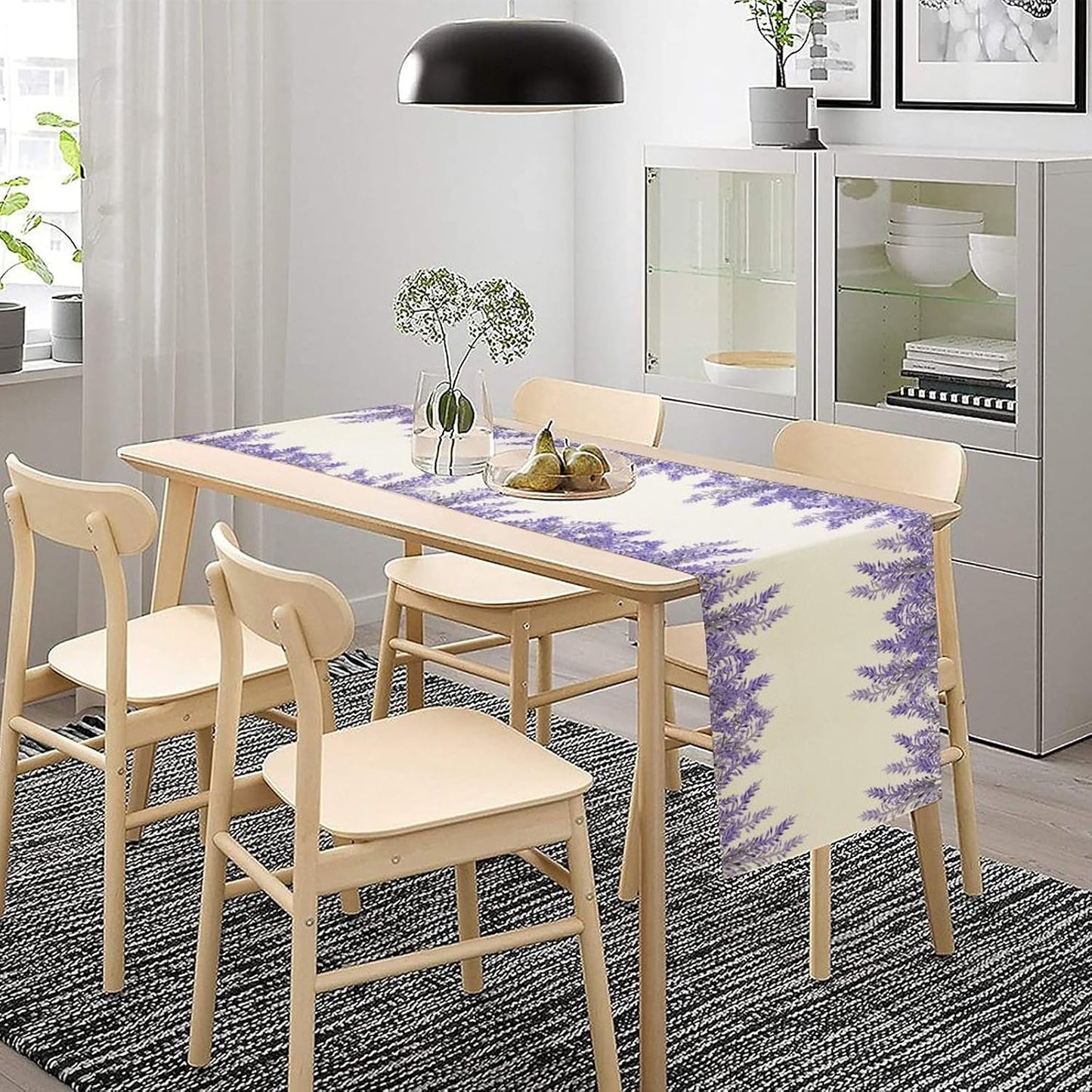 Purple Lavender Table Runner Vintage Watercolor Modern Kitchen Restaurant Decoration Suitable for Indoor and Outdoor Wedding Party Banquet Table Runner 13x120 Inch