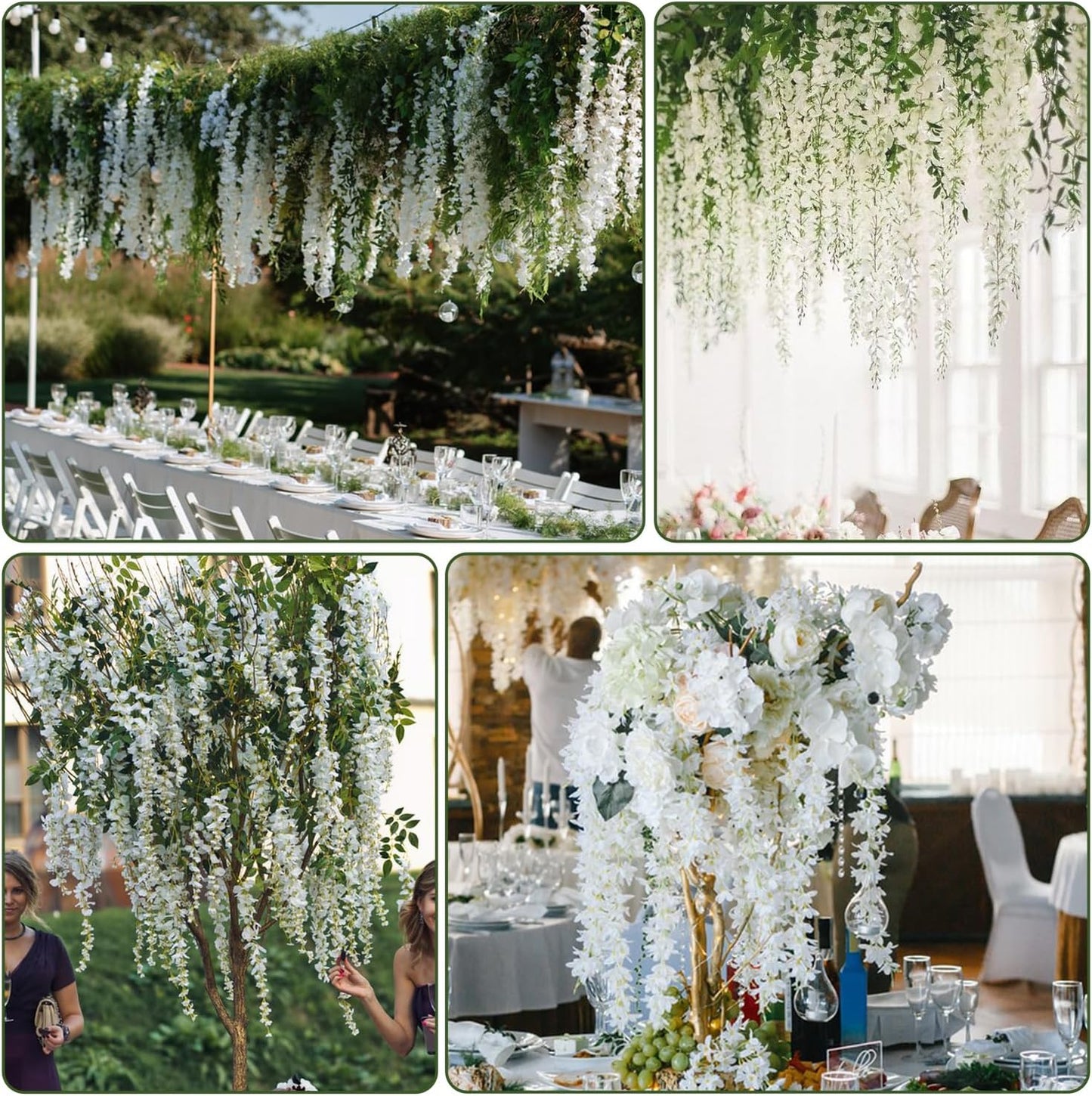 Wisteria Hanging Flowers,Fake Hanging Flowers,Wisteria artificiales Garland for Home Wedding Arch Floral Party Garden Ceremony Outdoor Decor,3.6 feet Long(48,White)