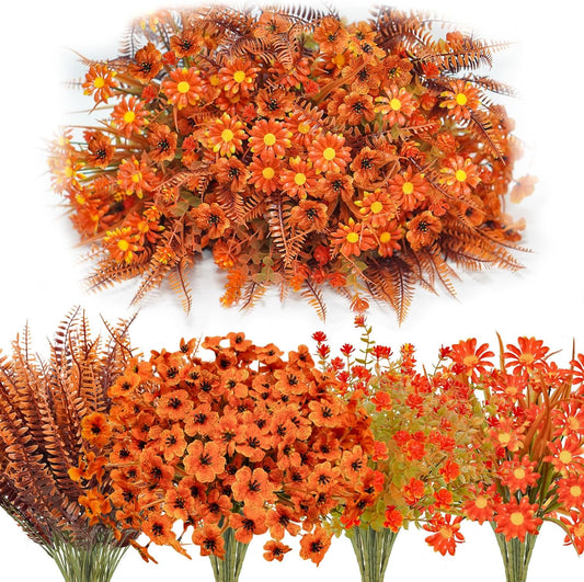 40 Pcs Fake Fall Flowers Artificial Fall Plants Outdoor Faux Fall Flower Decorations for Home Kitchen Bathroom Porch Patio Classroom Office Window Box Thanksgiving Harvest
