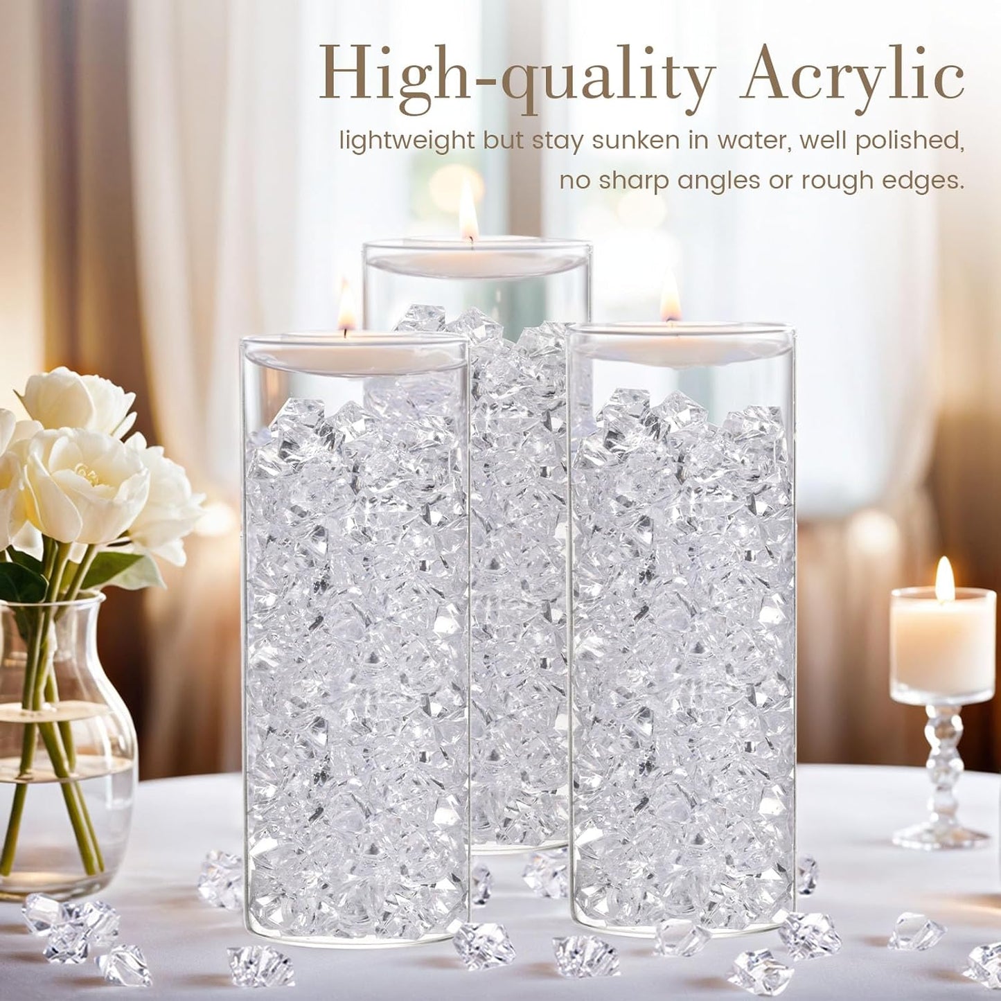 DomeStar Fake Ice, 150PCS Fake Diamonds, Plastic Diamonds Acrylic Rocks Vase Fillers for Centerpieces Wedding Party Table Scatter Food Display
