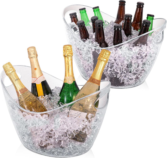 BARsics Large 3-Gallon Clear Plastic Ice Bucket, Beverage Tub for Parties (Pack of 2)