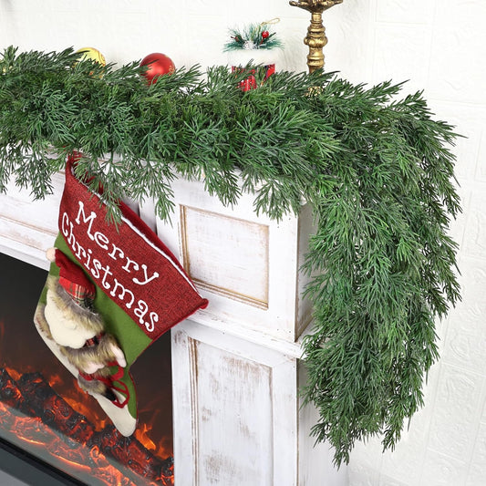 6ft Christmas Cedar Garland, Real Touch Pine Garland, Realistic Cypress Garlands Christmas Decorations for Mantel, Table, Stairs, Porch - Indoor Outdoor Xmas Holiday Decor