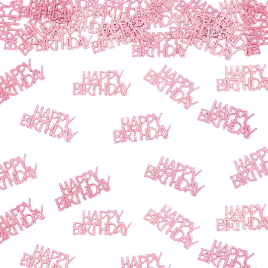 Pink Happy Birthday Confetti - Girl Birthday Party Decorations - Light Pink Glitter Scatters for Baby Girl Party Table Decor Supplies - 100PC